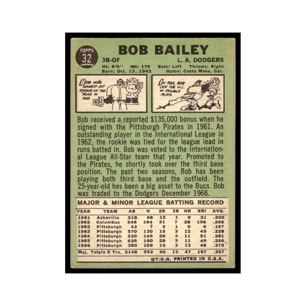 1967 Topps Baseball Card Bob Bailey Dodgers #32