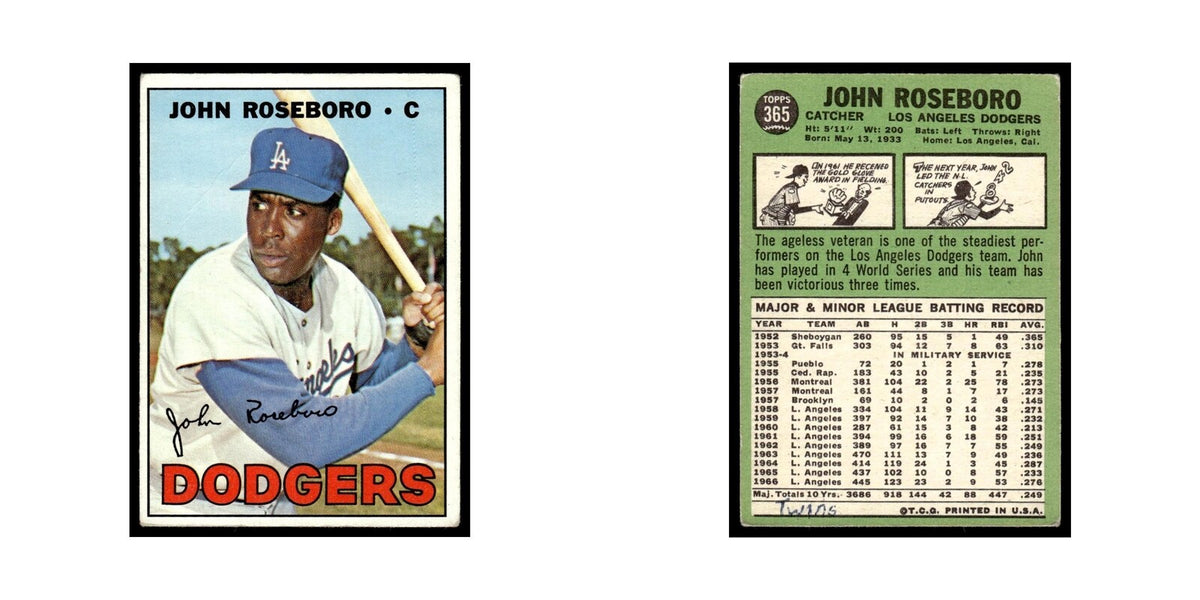 1967 Topps Baseball Card (Damaged) John Roseboro Dodgers #365