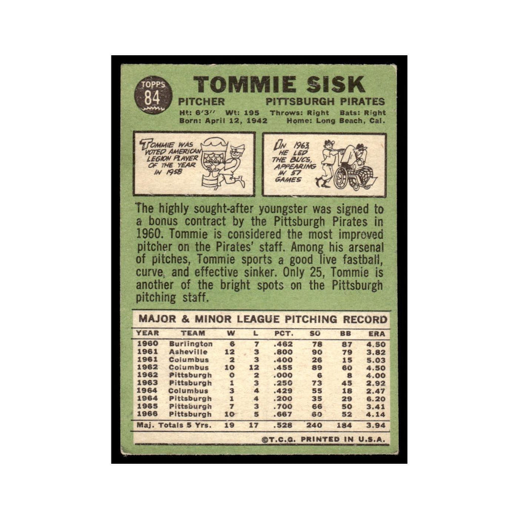 1967 Topps Baseball Card Tommie Sisk Pirates #84