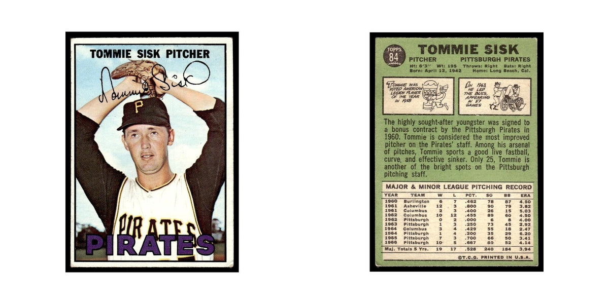 1967 Topps Baseball Card Tommie Sisk Pirates #84