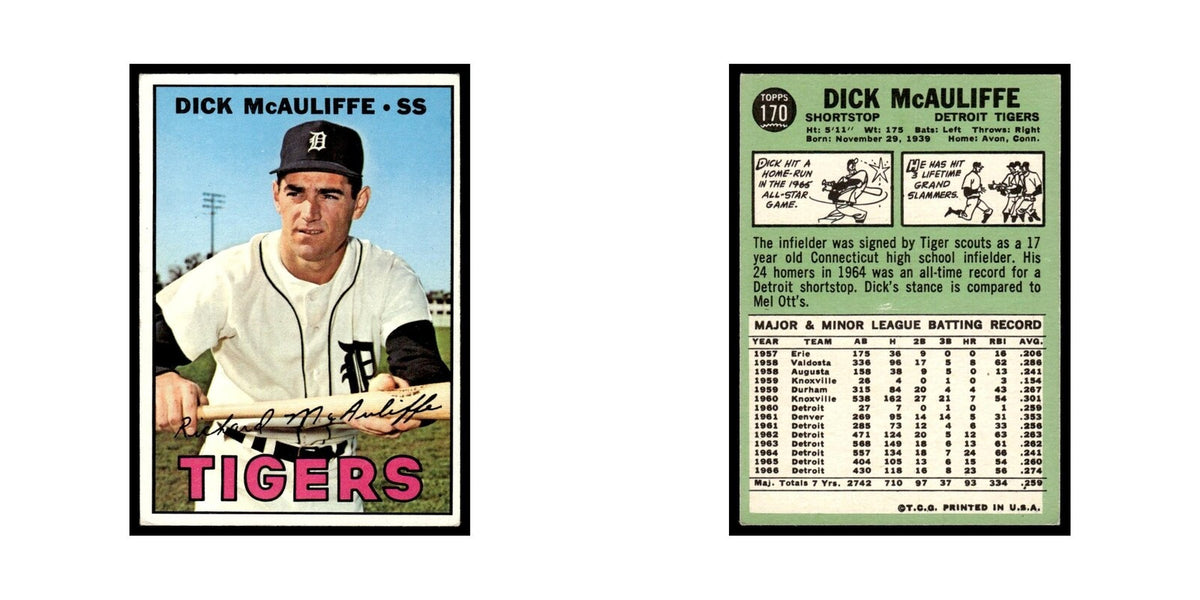 1967 Topps Baseball Card Dick McAuliffe Tigers #170