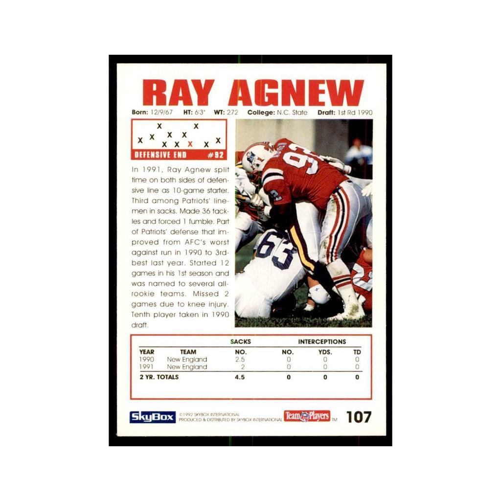 1992 SkyBox Ray Agnew Football Cards #107