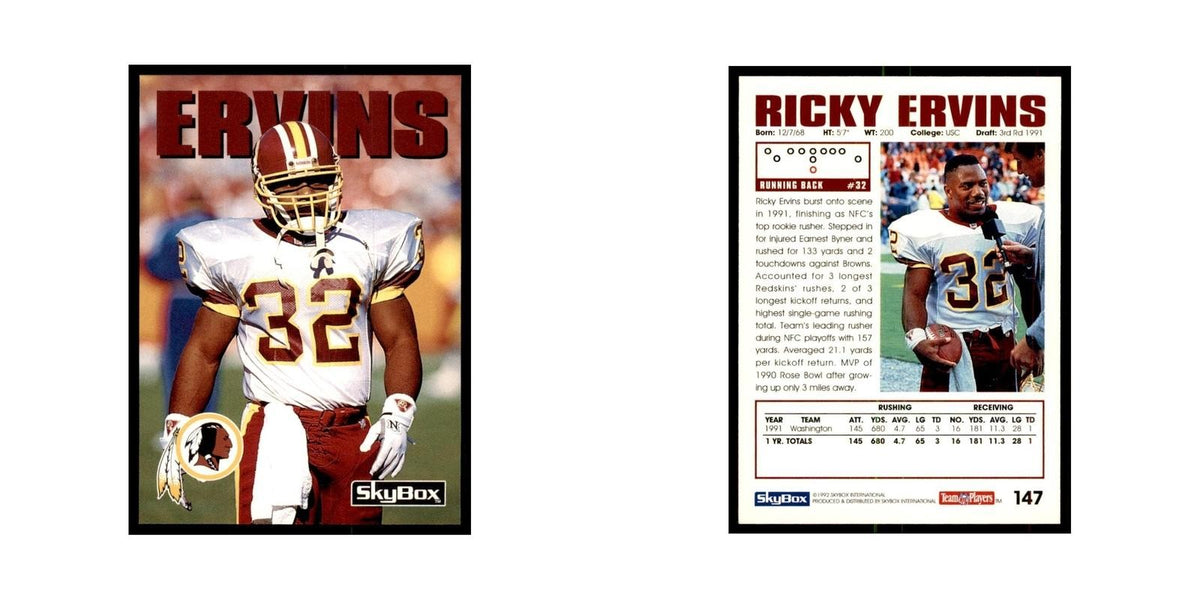 1992 SkyBox Ricky Ervins Football Cards #147