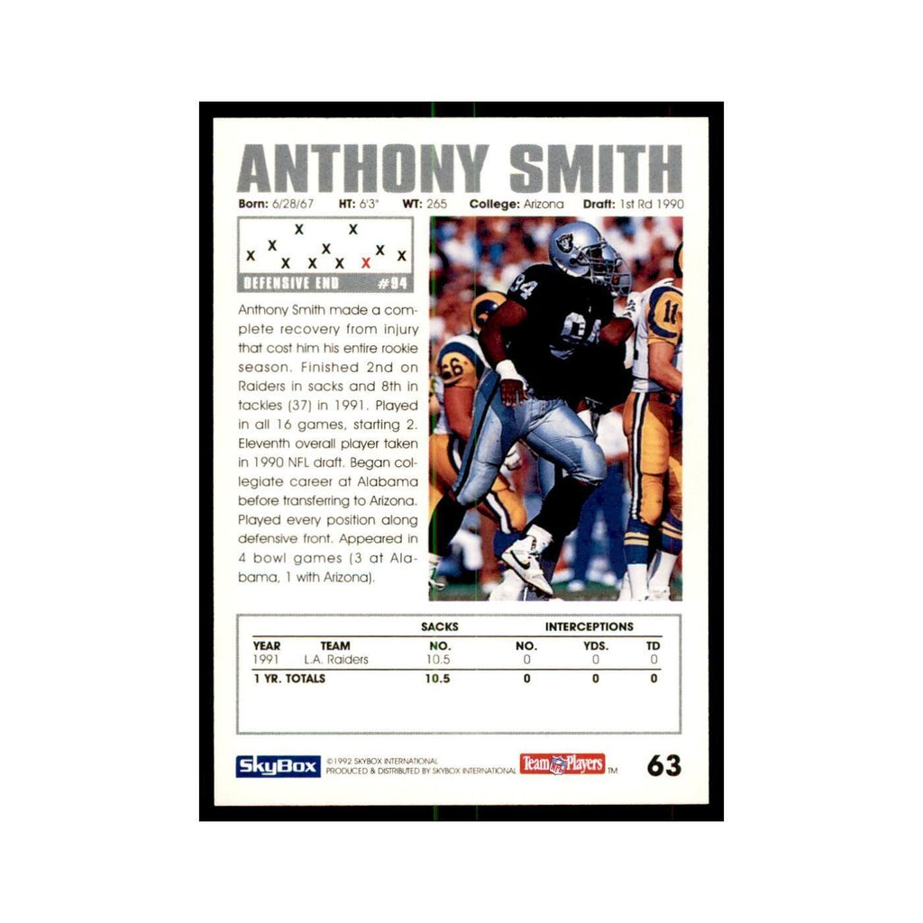 1992 SkyBox Anthony Smith Football Cards #63