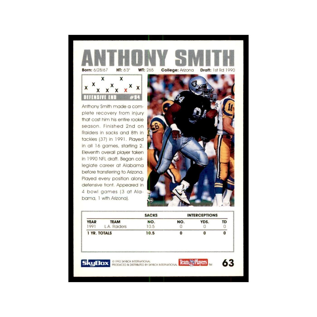 1992 SkyBox Anthony Smith Football Cards #63