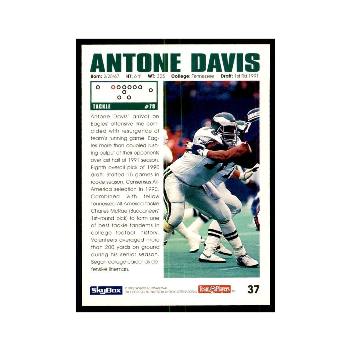 1992 SkyBox Antone Davis Football Cards #37