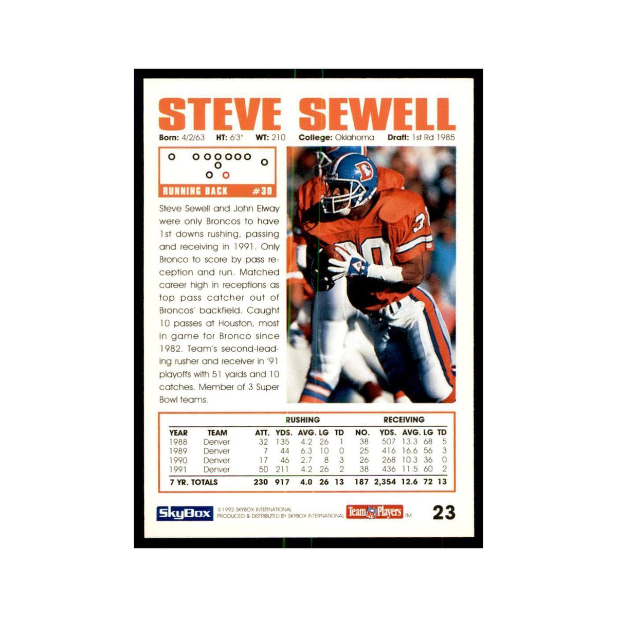1992 SkyBox Steve Sewell Football Cards #23