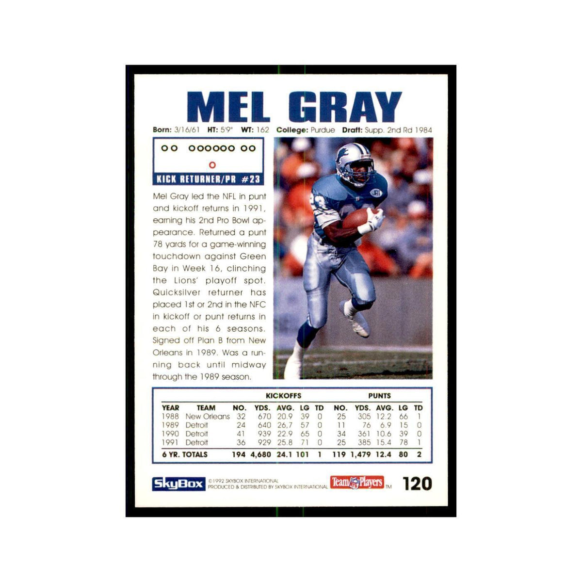 1992 SkyBox Mel Gray Football Cards #120