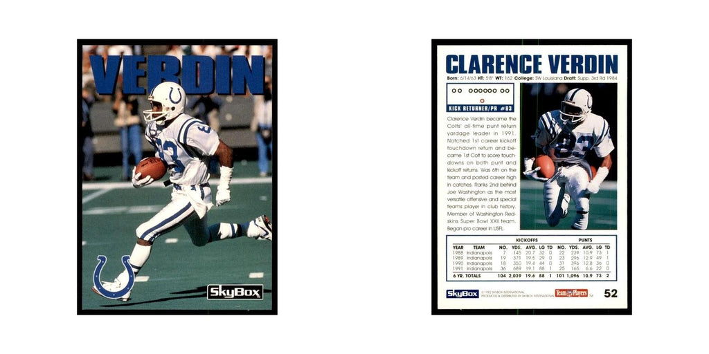 1992 SkyBox Clarence Verdin Football Cards #52