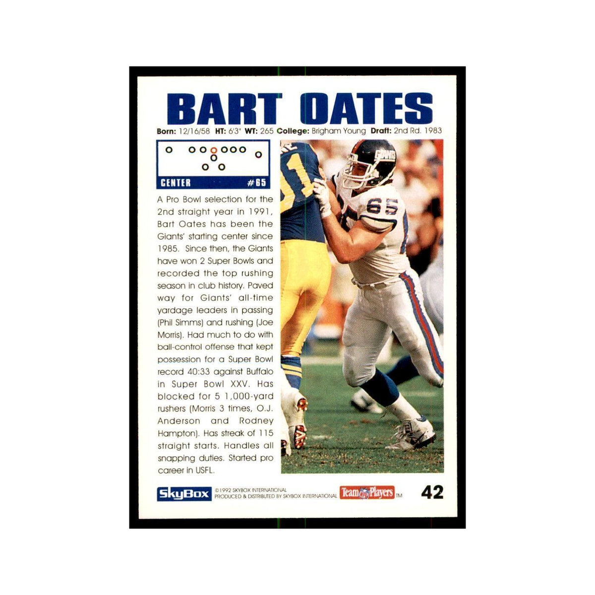 1992 SkyBox Bart Oates Football Cards #42