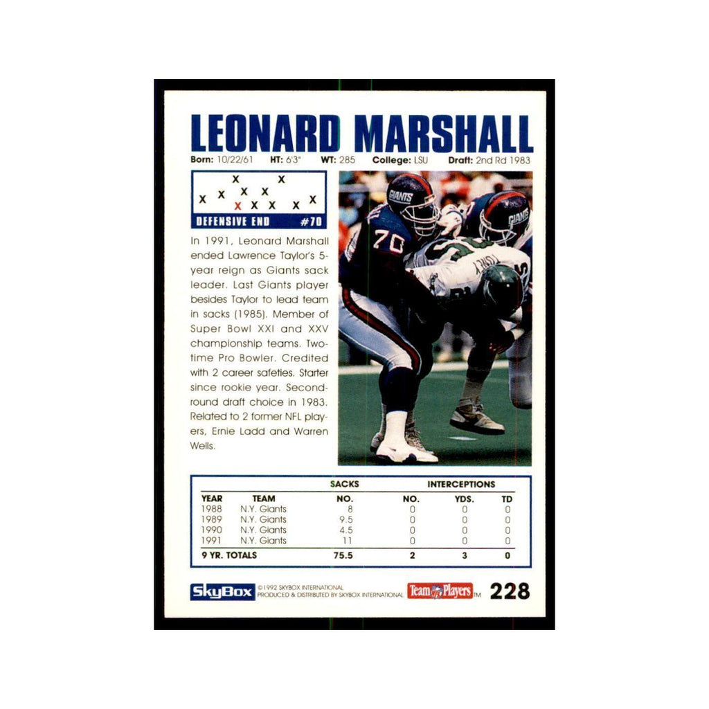 1992 SkyBox Leonard Marshall Football Cards #228