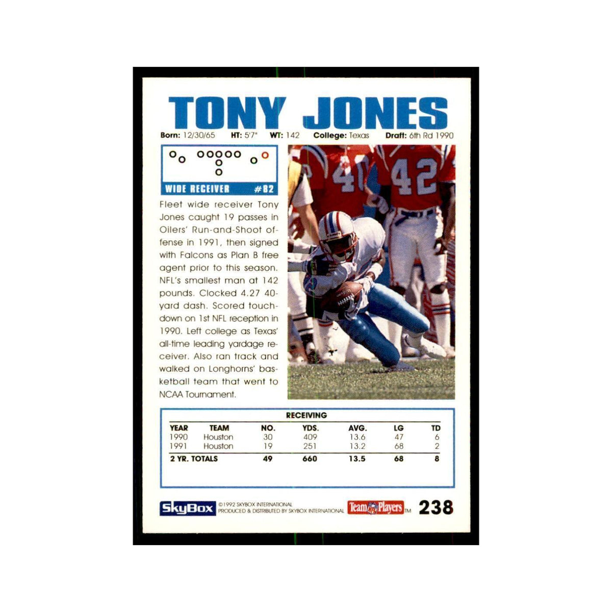 1992 SkyBox Tony Jones Football Cards #238