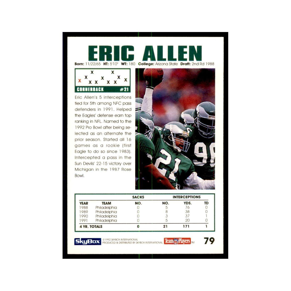 1992 SkyBox Eric Allen Football Cards #79