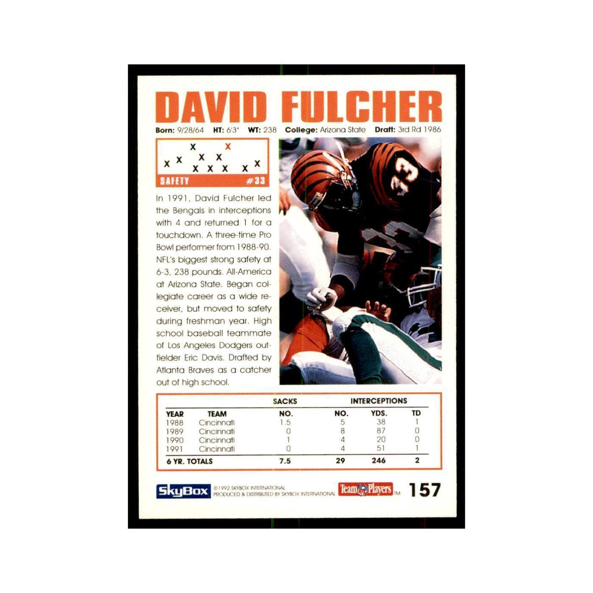 1992 SkyBox David Fulcher Football Cards #157