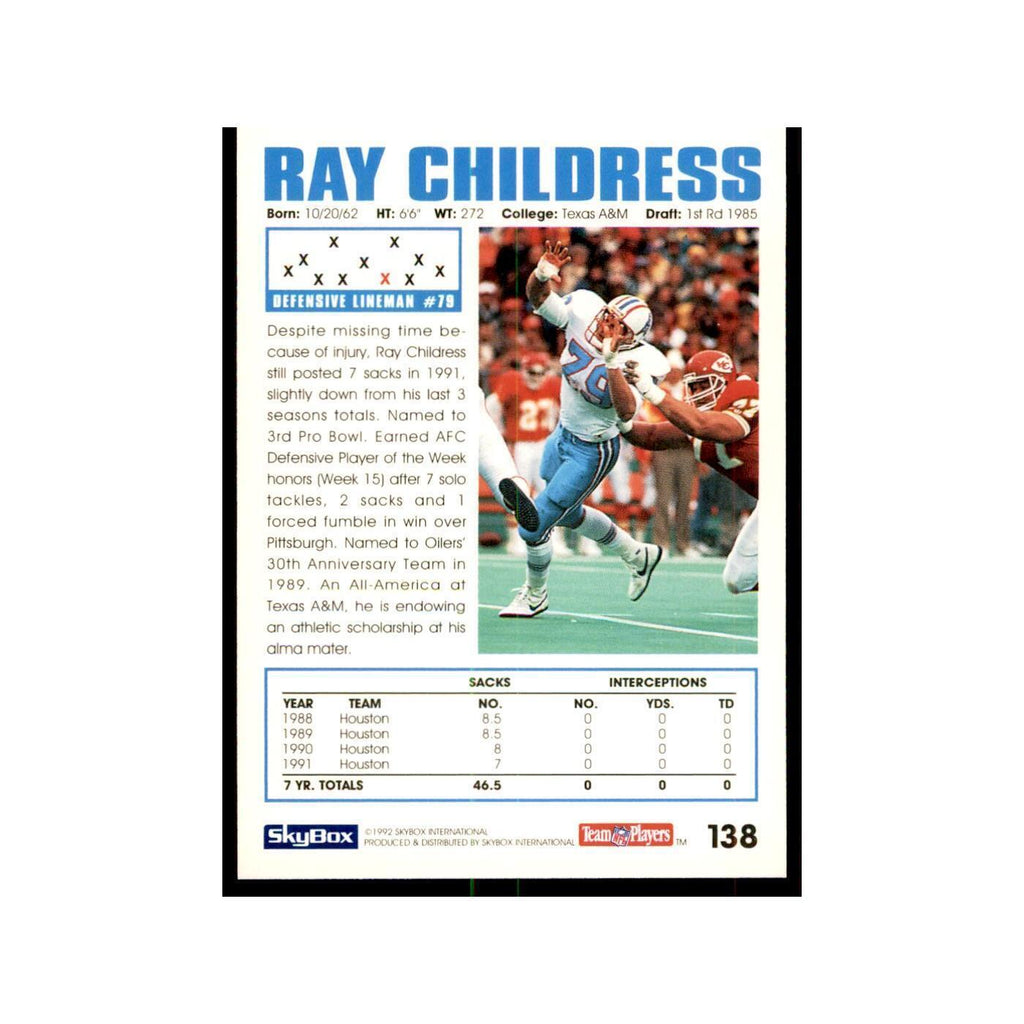 1992 SkyBox Ray Childress Football Cards #138