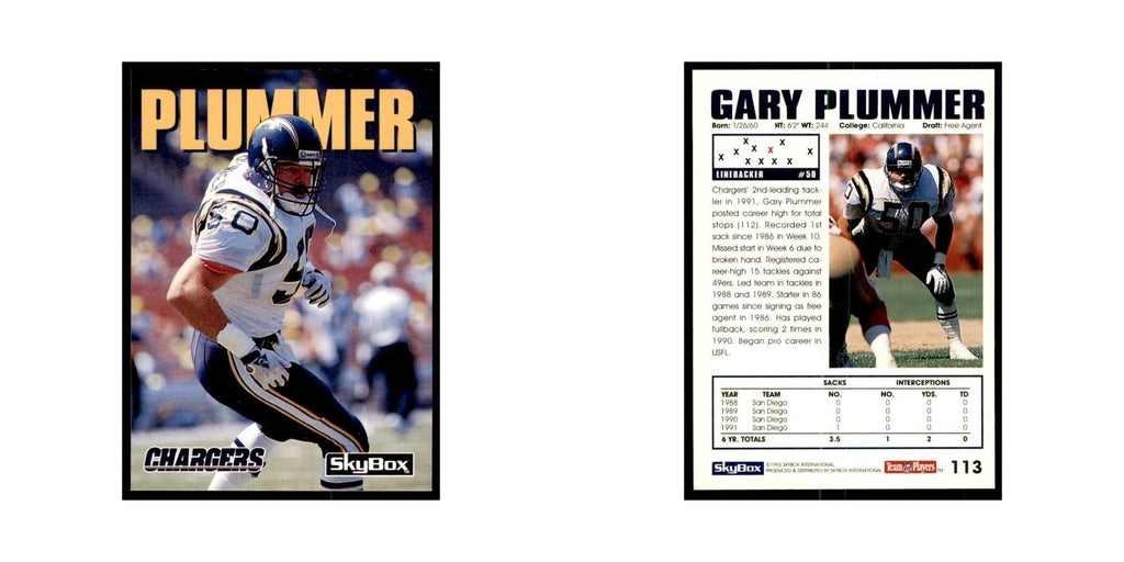 1992 SkyBox Gary Plummer Football Cards #113