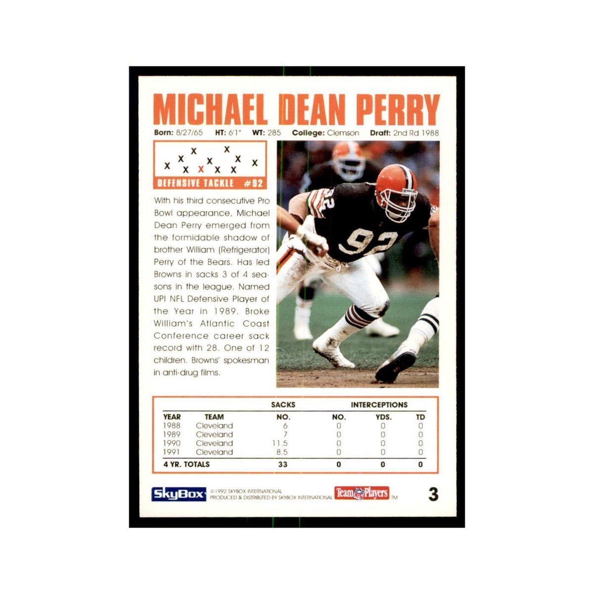 1992 SkyBox Michael Dean Perry Football Cards #3