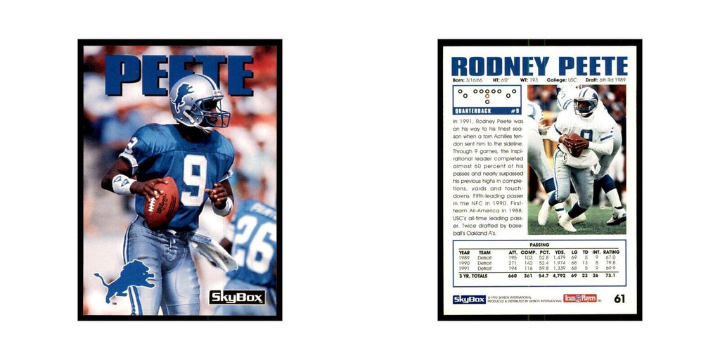 1992 SkyBox Rodney Peete Football Cards #61