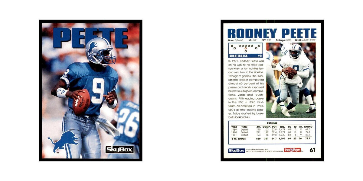 1992 SkyBox Rodney Peete Football Cards #61