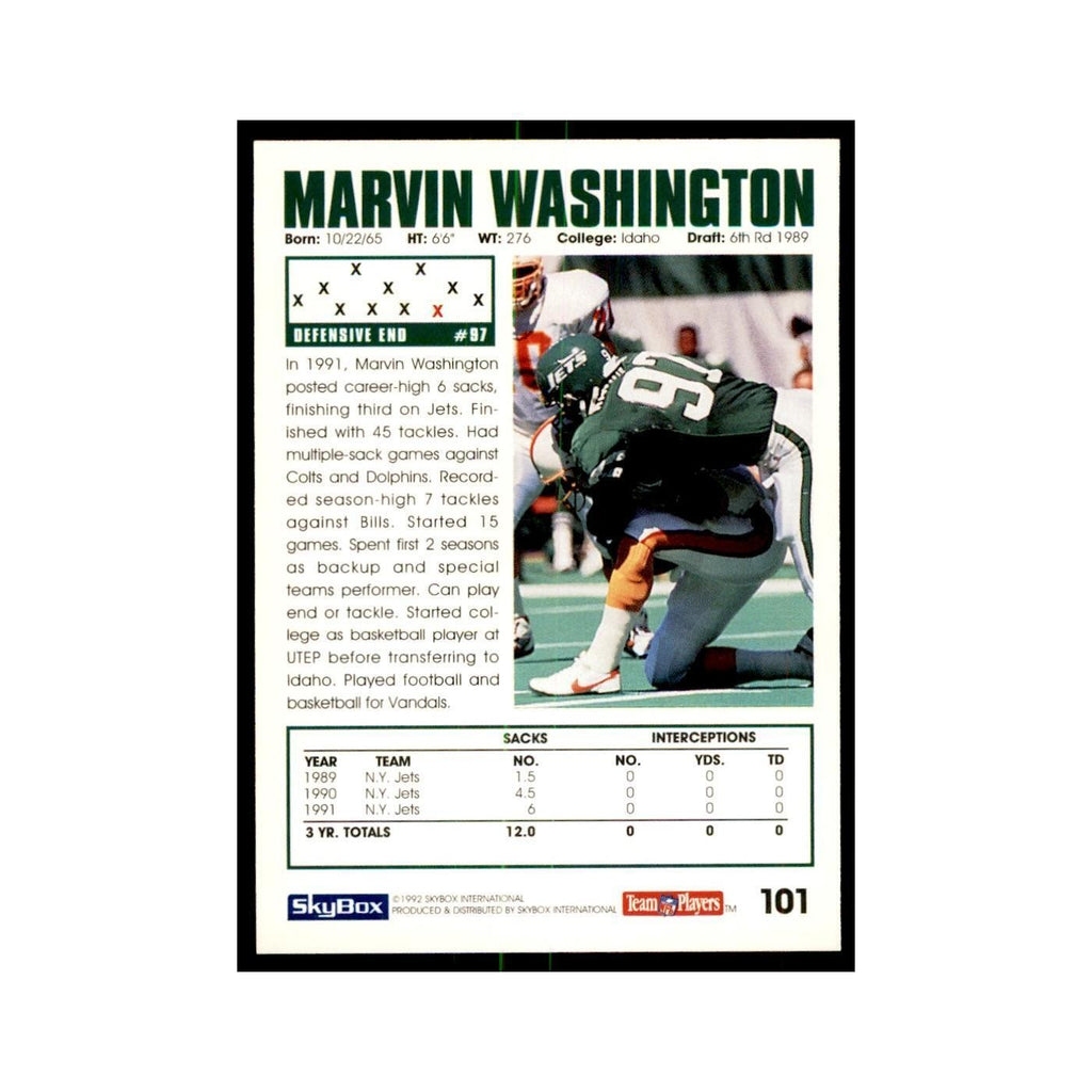 1992 SkyBox Marvin Washington Football Cards #101