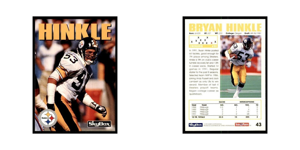 1992 SkyBox Bryan Hinkle Football Cards #43