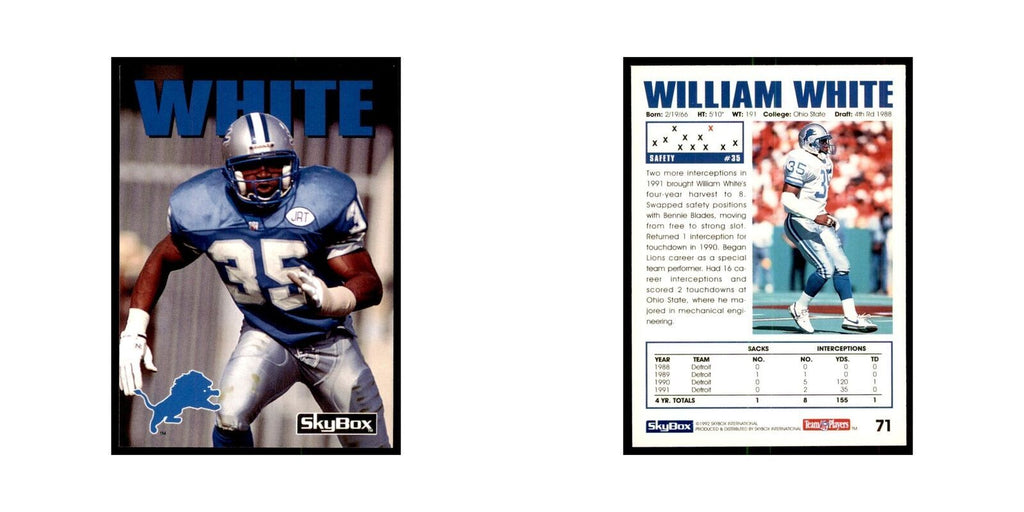 1992 SkyBox William White Football Cards #71