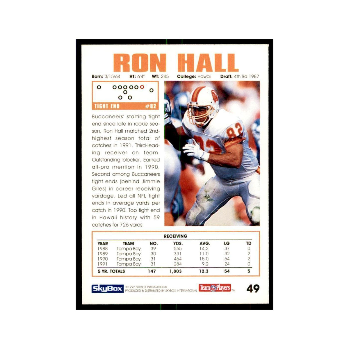1992 SkyBox Ron Hall Football Cards #49