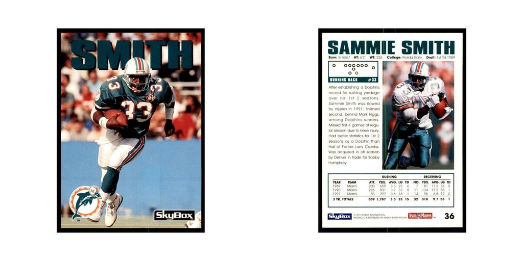 1992 SkyBox Sammie Smith Football Cards #36
