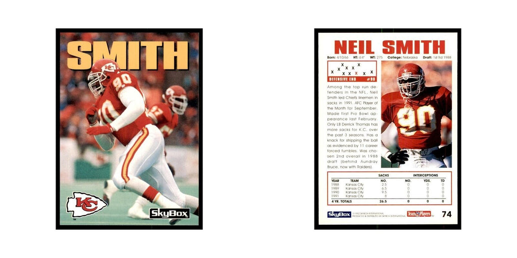 1992 SkyBox Neil Smith Football Cards #74