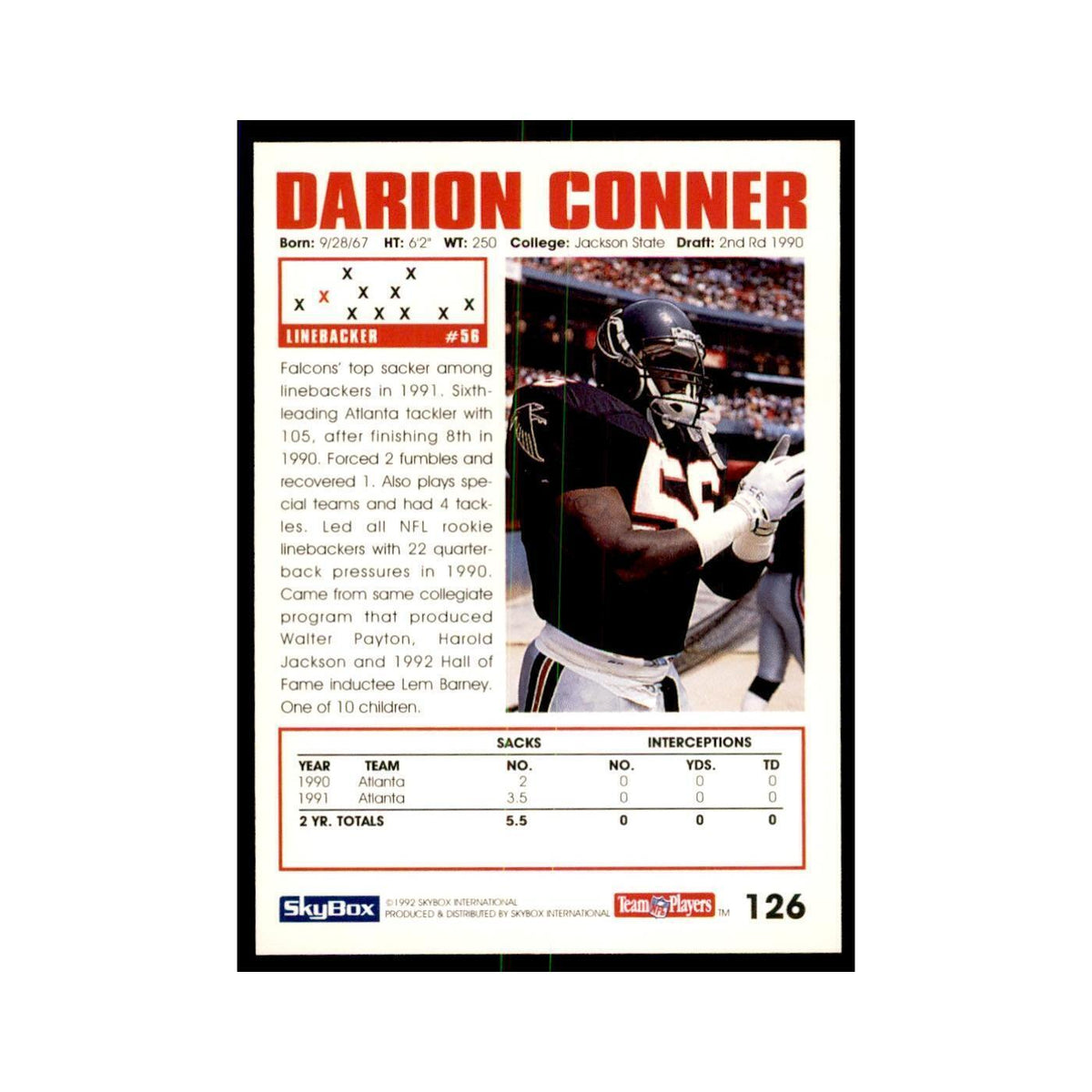 1992 SkyBox Darion Conner Football Cards #126