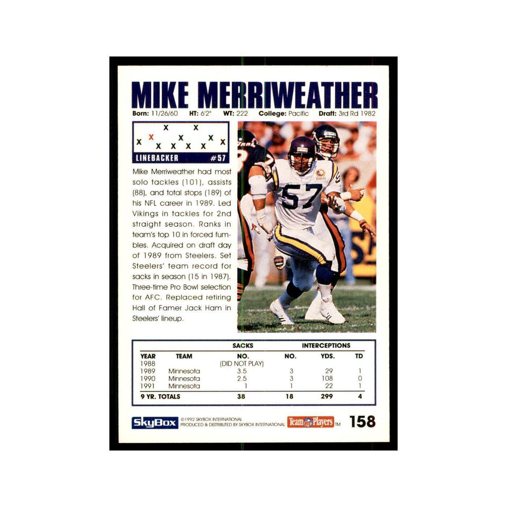1992 SkyBox Mike Merriweather Football Cards #158