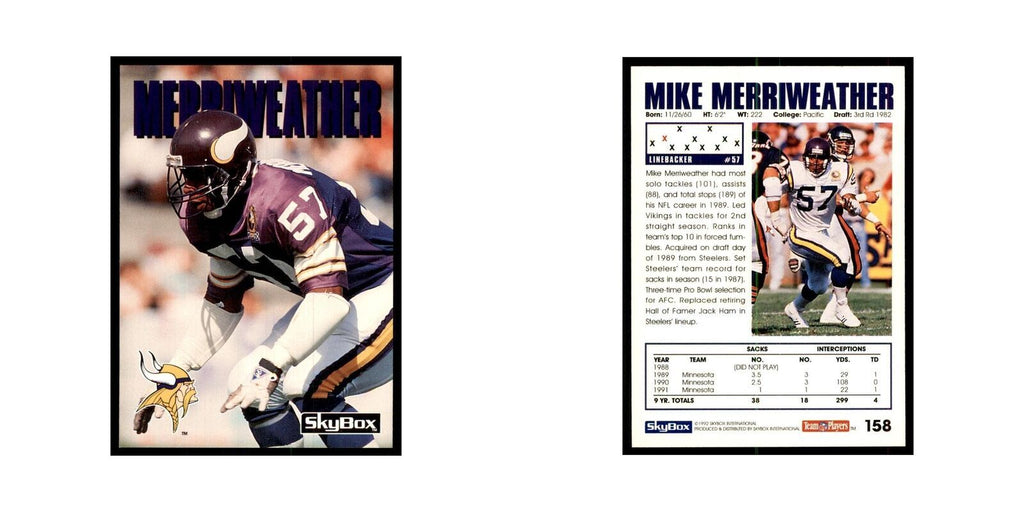 1992 SkyBox Mike Merriweather Football Cards #158