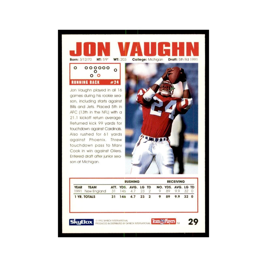 1992 SkyBox Jon Vaughn Football Cards #29
