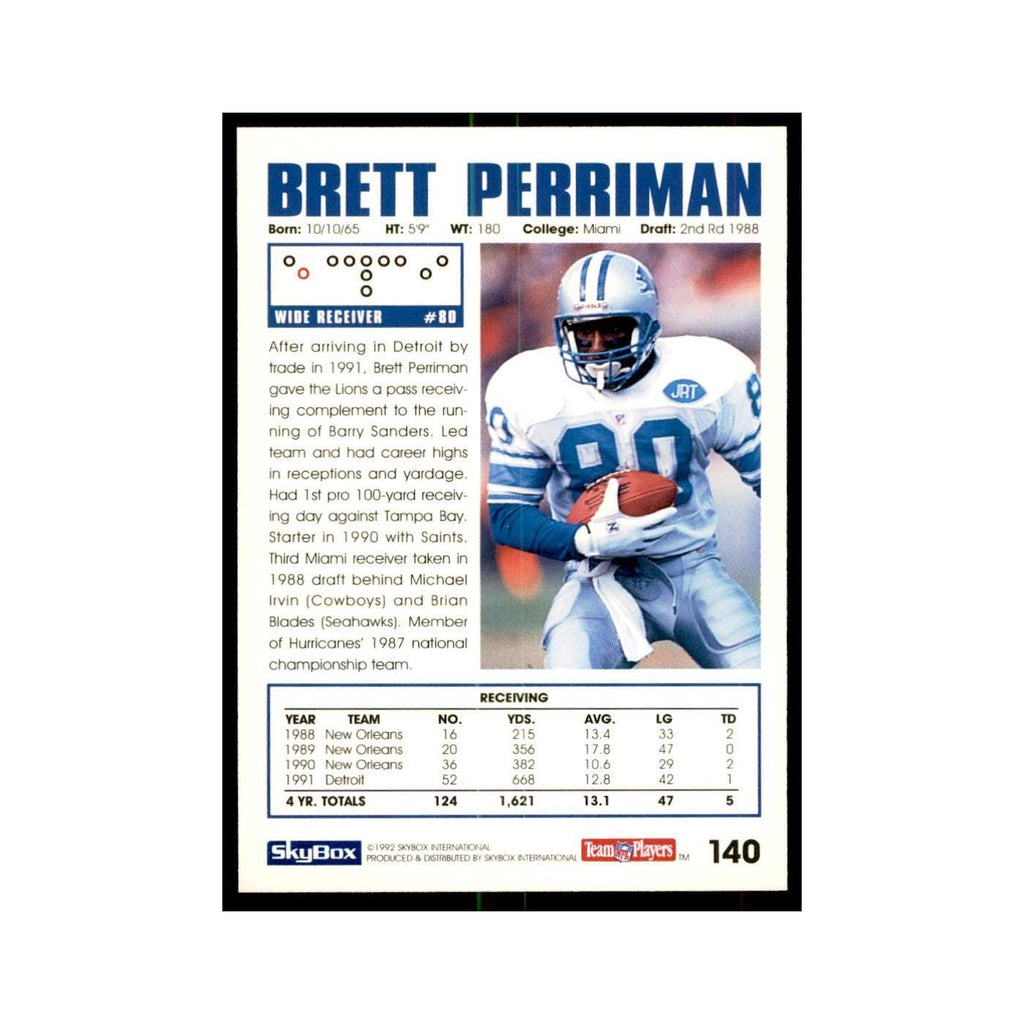 1992 SkyBox Brett Perriman Football Cards #140