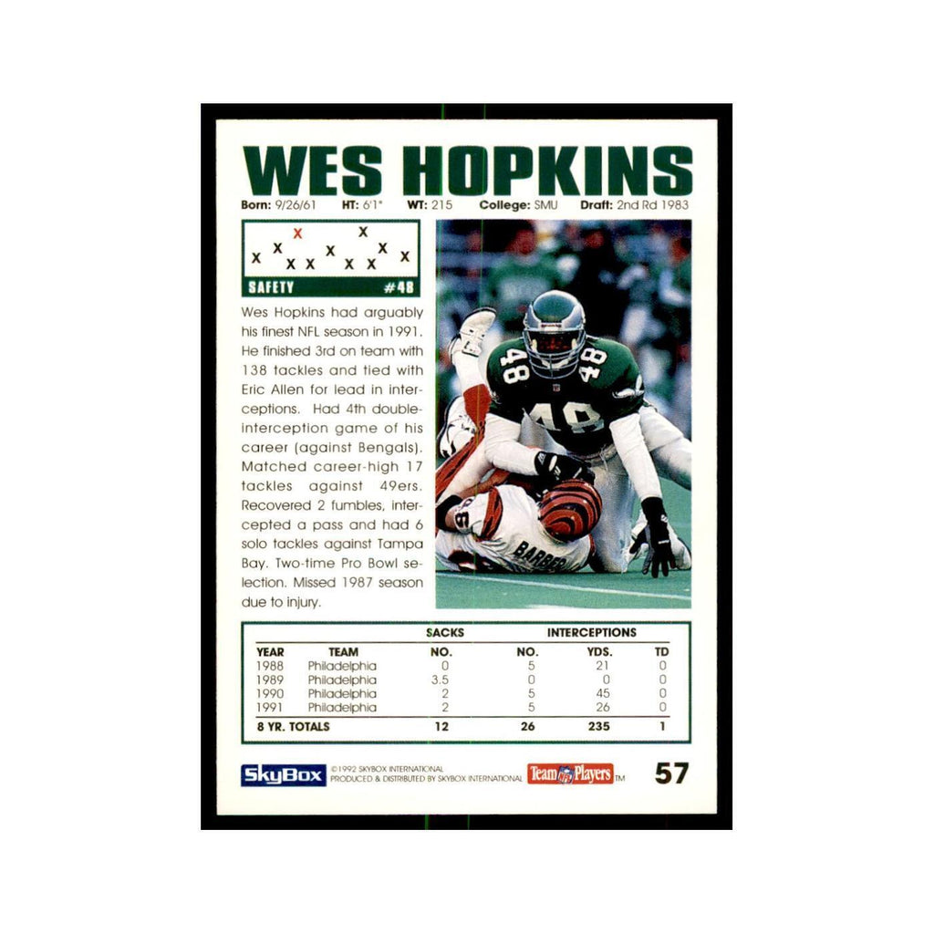 1992 SkyBox Wes Hopkins Football Cards #57