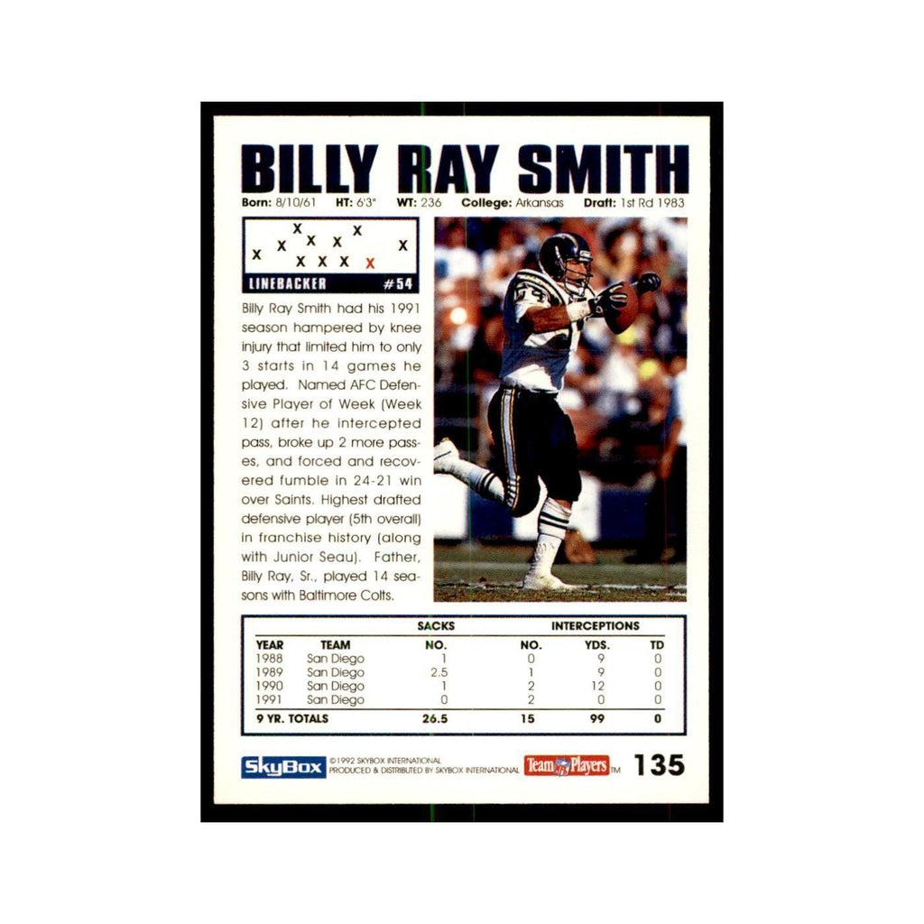 1992 SkyBox Billy Ray Smith Football Cards #135