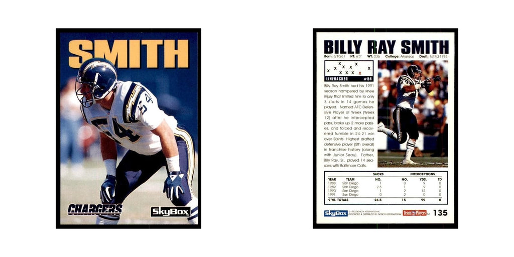 1992 SkyBox Billy Ray Smith Football Cards #135