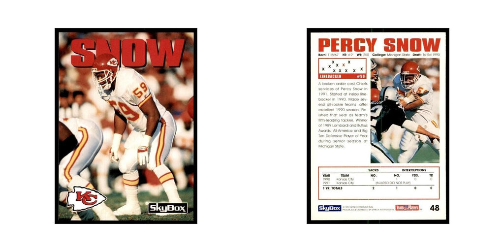1992 SkyBox Percy Snow Football Cards #48