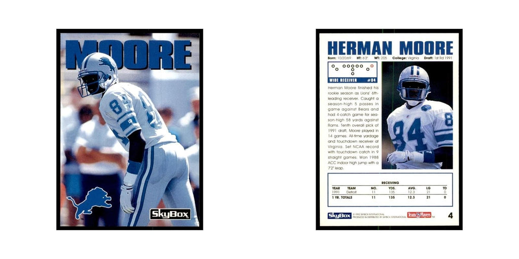 1992 SkyBox Herman Moore Football Cards #4
