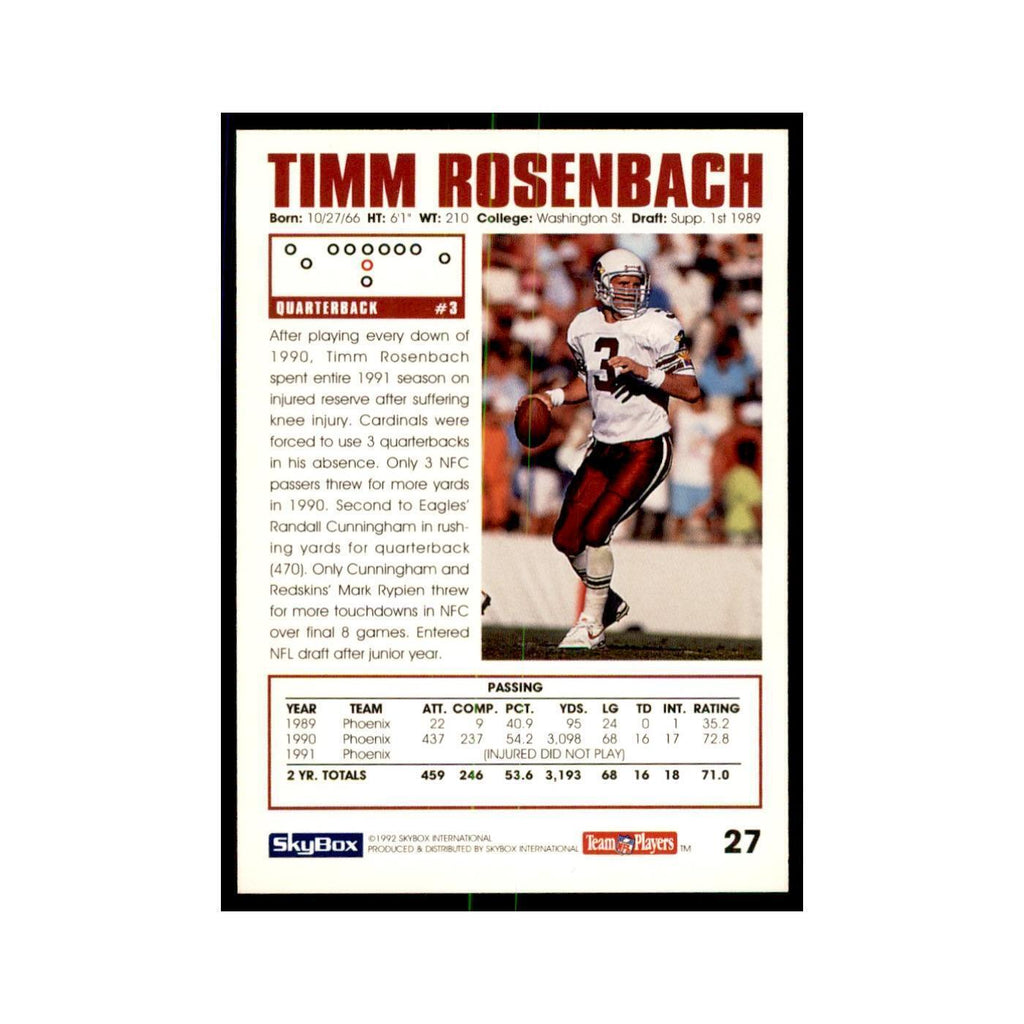 1992 SkyBox Timm Rosenbach Football Cards #27