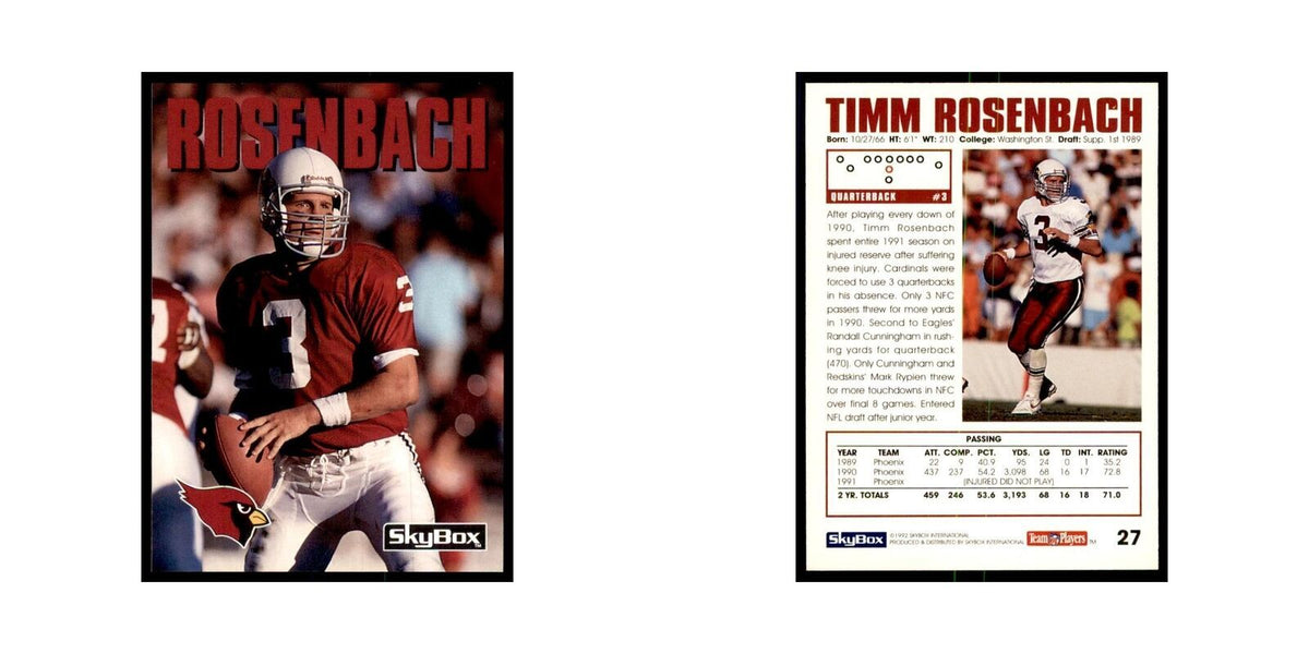 1992 SkyBox Timm Rosenbach Football Cards #27
