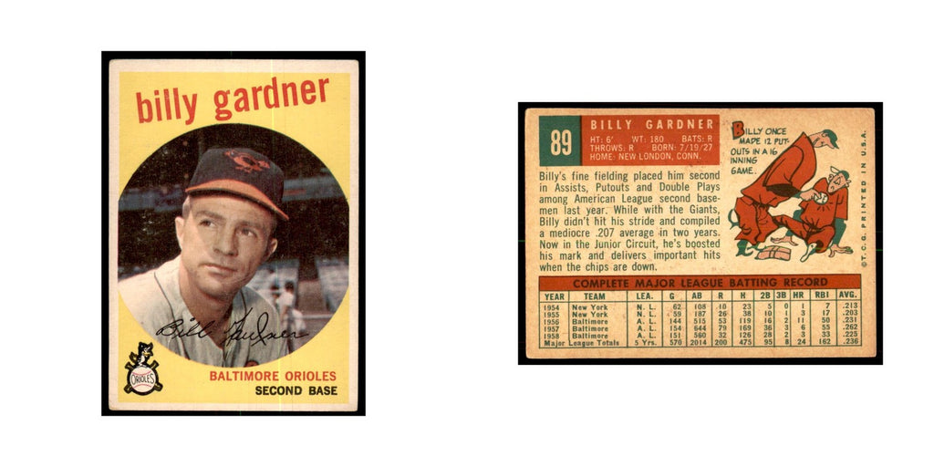 1959 Topps Billy Gardner Baseball Cards #89