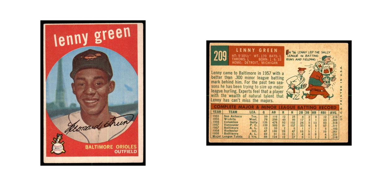 1959 Topps Lenny Green Baseball Cards #209