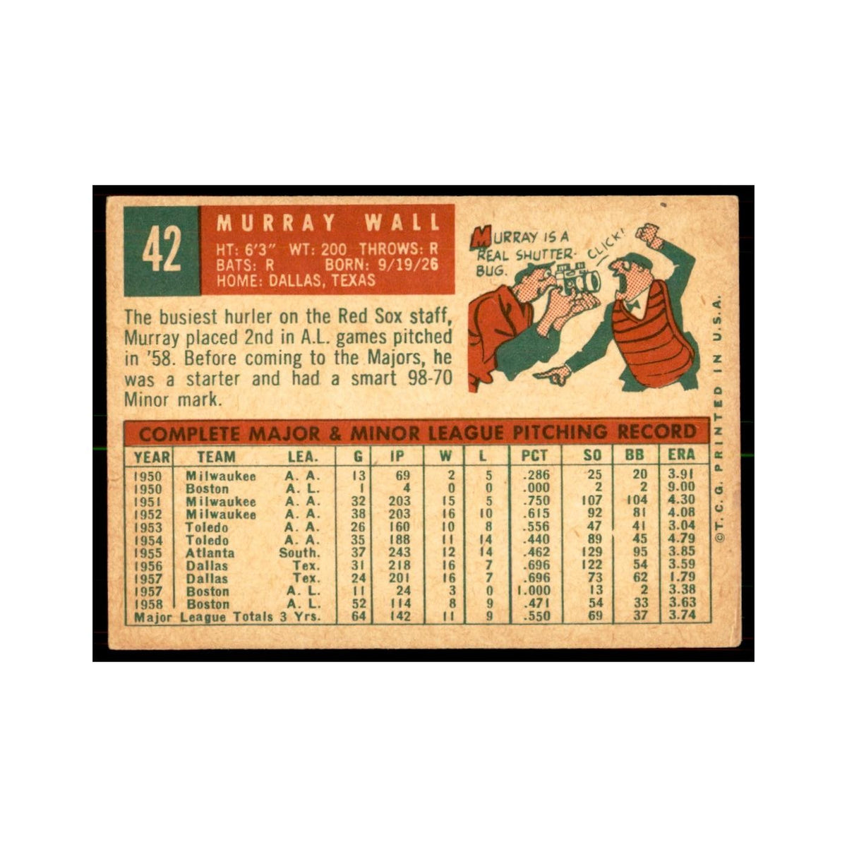 1959 Topps Murray Wall Baseball Cards #42