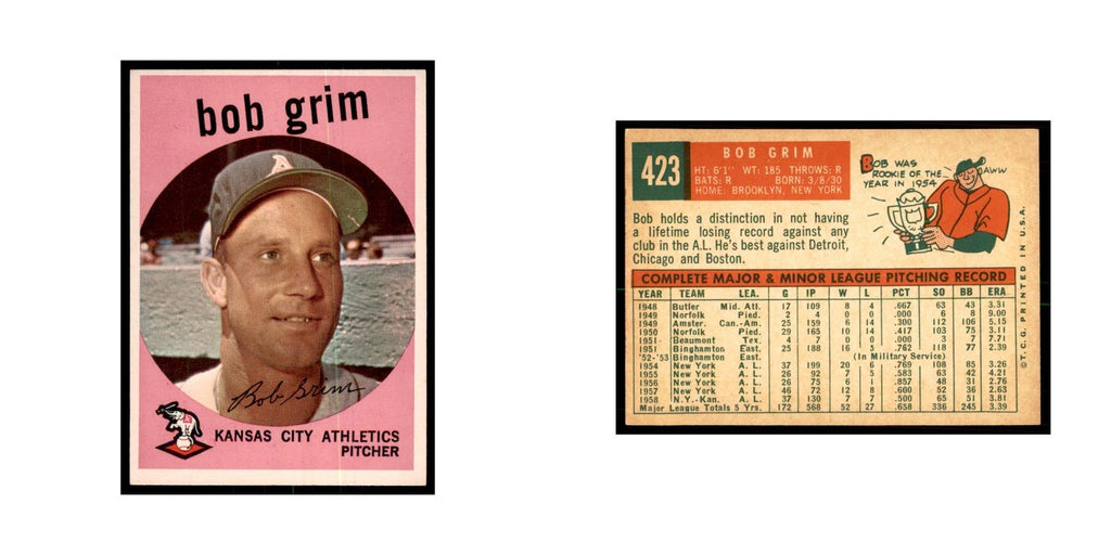 1959 Topps Bob Grim Baseball Cards #423