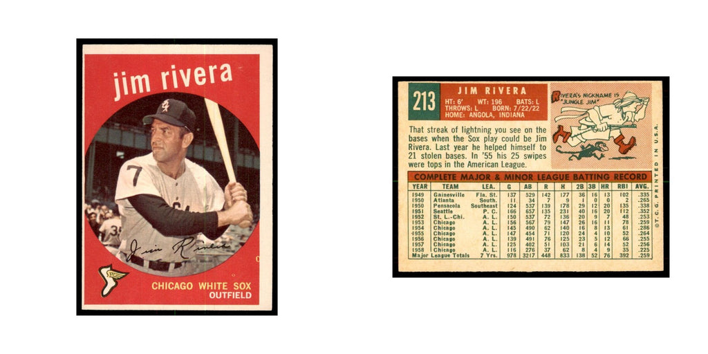 1959 Topps Jim Rivera Baseball Cards #213