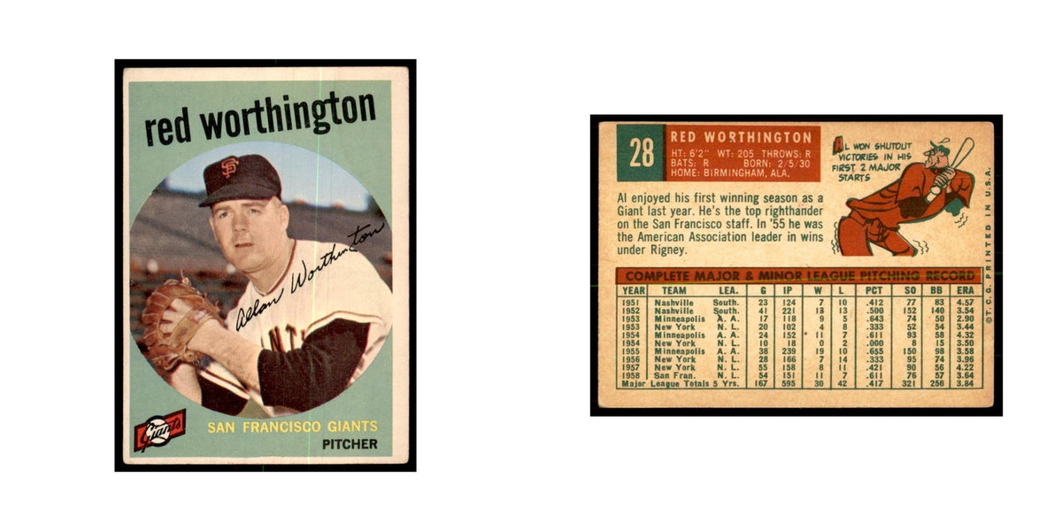1959 Topps Red Worthington Baseball Cards #28