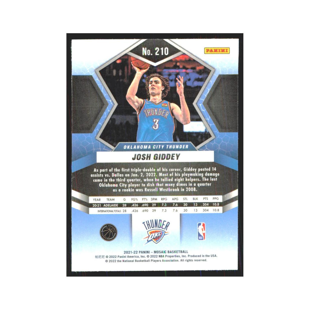2021 Panini Mosaic Josh Giddey RC Thunder #210