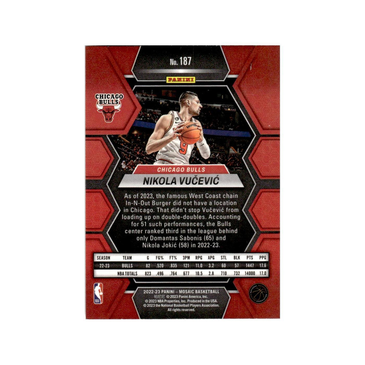 Nikola Vucevic 2022 Panini Mosaic #187 Chicago Bulls Basketball Card NM