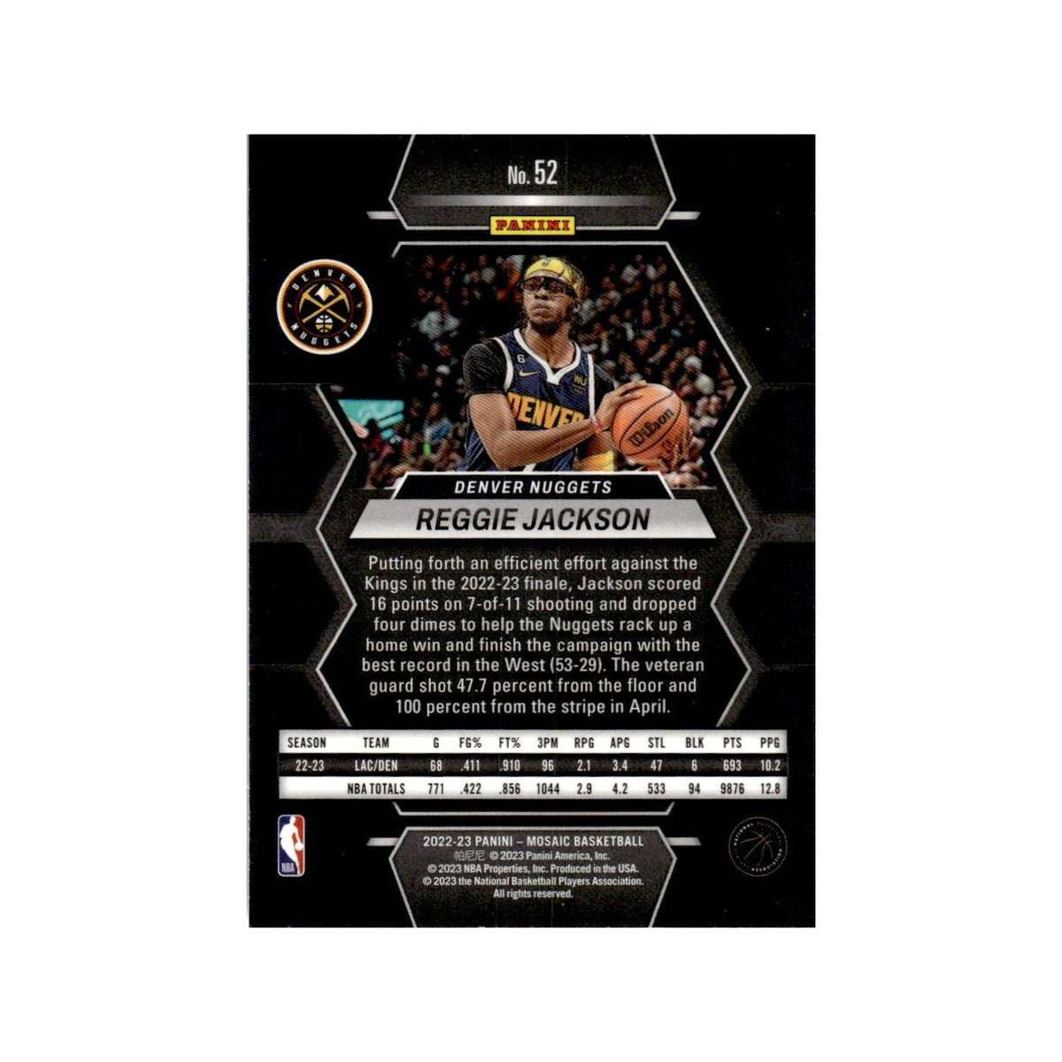 Reggie Jackson 2022 Panini Mosaic #52 Denver Nuggets Basketball Card NM